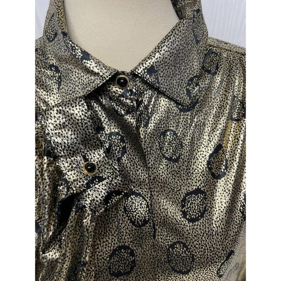 Vintage Circle o Square Women's Long Sleeve Bright Gold Collared Blouse Size 18 - Picture 10 of 12